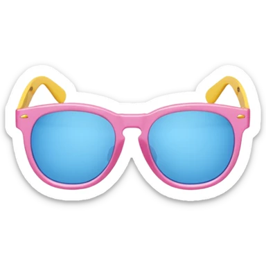 pink sunglasses with different lens, one len blue and the other len yellow sticker