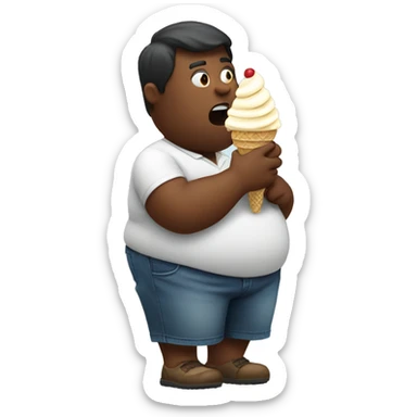 Obese man eating an ice cream sticker