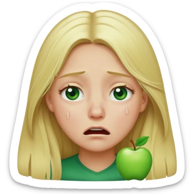 blonde with long hair and green eyes, crying, iOS Apple emoji style sticker