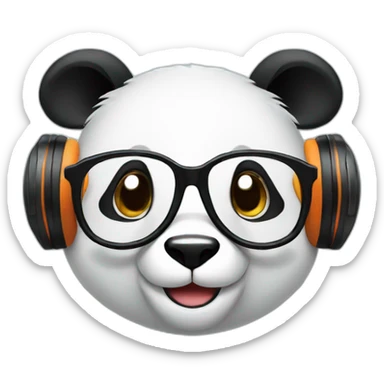 smiling geek panda with headphone and circular glasses sticker