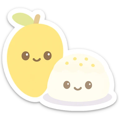 mango sticky rice, kawaii, smiling, no text sticker