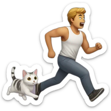Man running from cat sticker