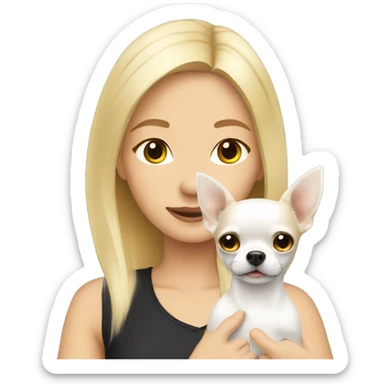 A blonde girl with a white chihuahua sticker