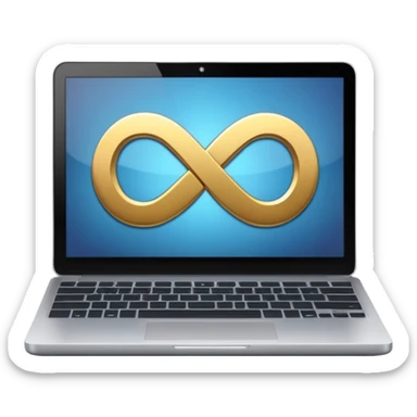 An infinity sign on a laptop and a video power button in the background sticker