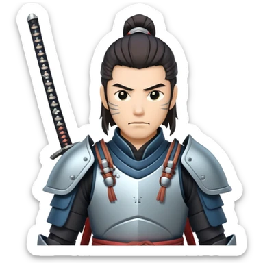 male tech nomad samurai with cybernetic armor and katana sticker