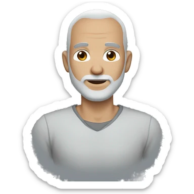 man with blue eyes, light skin, a shaved head, and a brown beard with some gray hair mixed in the beard sticker