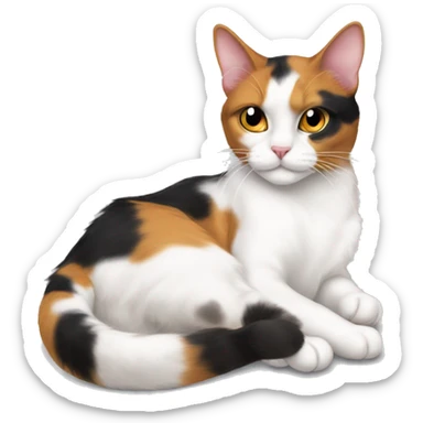 calico cat laying on her back exposing her white tummy sticker
