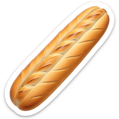 Cinematic Realistic Baguette Bread Emoji, showcasing a long, crusty baguette with a crisp exterior and soft interior rendered with lifelike textures and warm, rustic lighting. sticker