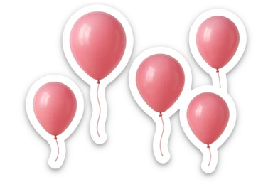 5 palloncini rosa fluttuano in aria isolati su sfondo bianco, iperrealistico 4k sticker