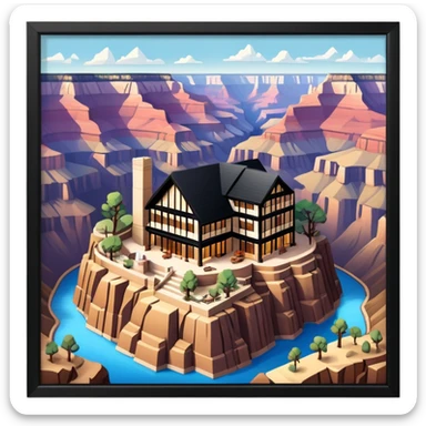 Grand Canyon National Park lodge, isometric dollhouse-style, realistic sticker