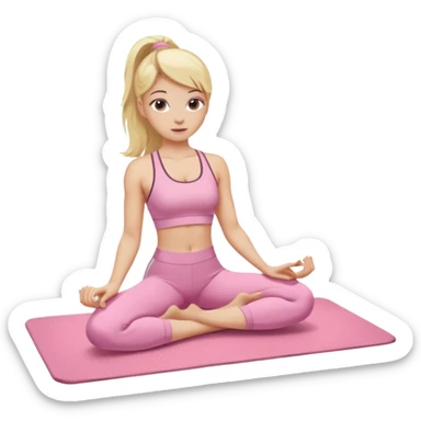 A blonde white Pilates girl in light pink clothes with fitness mat sticker