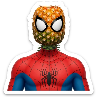 Upside-down pineapple attached to a spider man body sticker