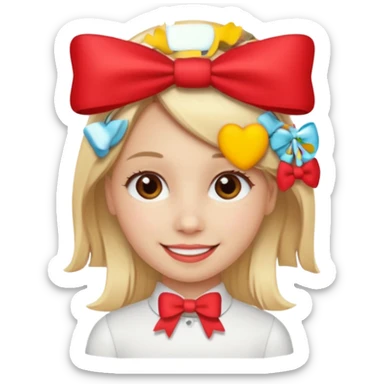 ["Fair skin female, straight blonde hair, small red bow clip."] sticker