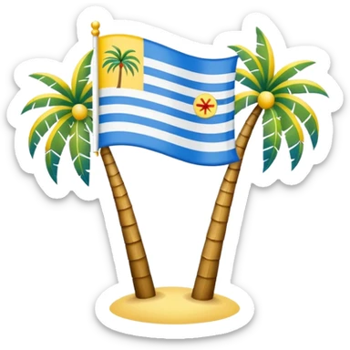 Penang flag, three vertical stripes blue white yellow, palm tree in center, emoji style sticker