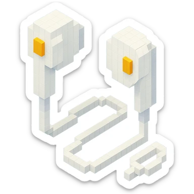 white Apple EarPods, isometric view, voxel style sticker