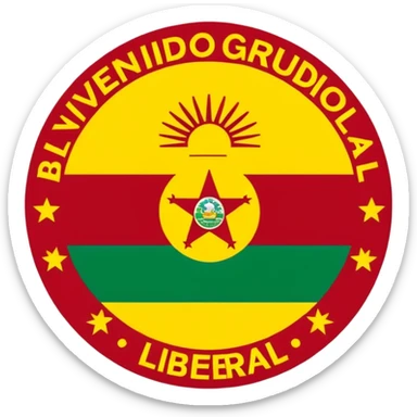 crear un sticker con colores rojo amarillo y verde con el siguiente texto: bienvenido al grupo partido liberal de bolivia sticker