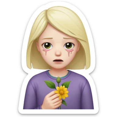 Devestated holding a wilted flower sticker