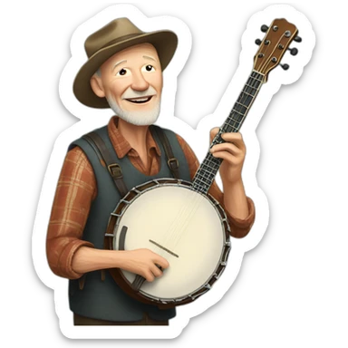middle aged pete seeger playing a banjo sticker