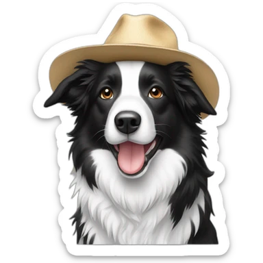 Black white border collie wearing hat sticker