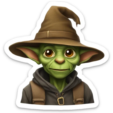 A goblin who sits at a computer and frames websites, he also has a hat like Harry Potter. sticker