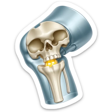 3D render of Metal Plate in Knee, X-Ray imaging aesthetic, translucent materials showing internal structure, white leg bones with bright opaque white metal screws, medical scan style, Apple emoji style, isolated on white background --v 6.0. sticker
