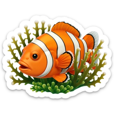 Realistic Clownfish popping out from algae and corals sticker