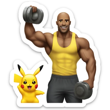 Bodybuilder raising pikachu in air sticker