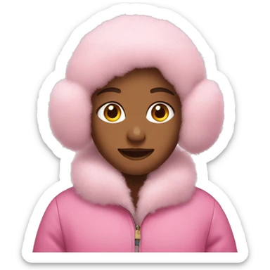 Girl with pink earmuffs and fluffy pink coat on  sticker