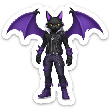 cool edgy black punk Purple nargacuga-bat-cat-Fakemon collar full body sticker
