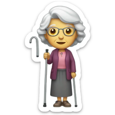 Old woman with crutch sticker
