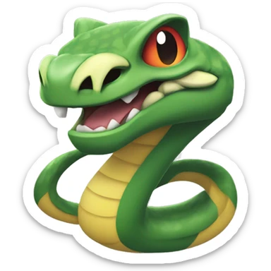 emoji styled in the design of iOS emojis, inspired by Seviper from Pokémon. The emoji should feature a fierce and venomous expression, with sharp fangs and piercing eyes.  sticker