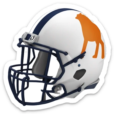 Orange and dark blue and white football helmet with a white stripe down the middle and a horse logo on the side  sticker