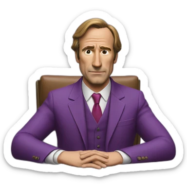 Saul Goodman sitting on a desk in a purple suit sticker