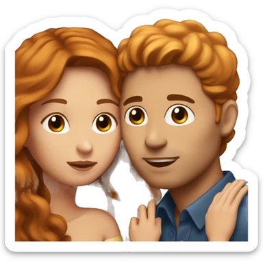 Man with brown eyes and brown hair kissing a woman with long ginger hair sticker