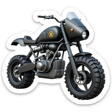 Very Low riding, extended wheelbase, road hogging Mech motorcycle with very large(45 inches) off-road tires and large powerful engine  sticker