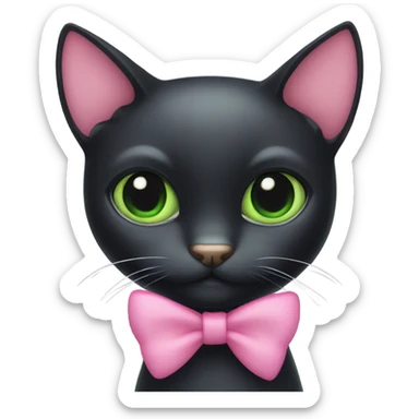 black cat green eyes and pink bow sticker