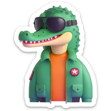 crocodile with bomber jacket and aviator helmet sticker