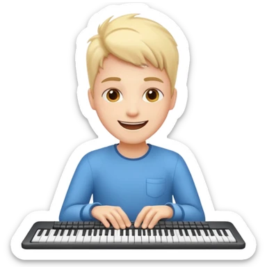 cheerful face using a keyboard, radiating calm and happiness sticker