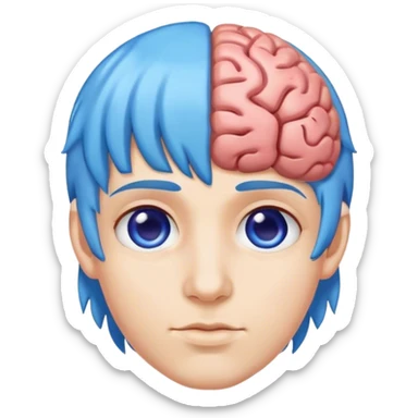 A real person face emoji and hair is a blue brain sticker