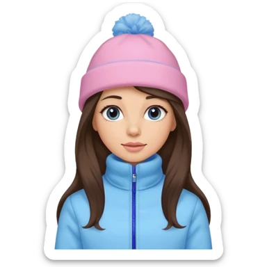 Brunette long hair lady with pink and blue pastel jacket and blue pastel winter hat sticker