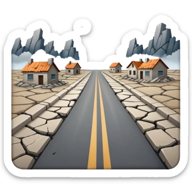ruined town with horizontal destroyed road sticker