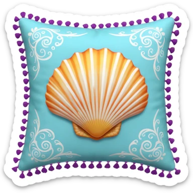 Seashell patterned pillow with tassels sticker