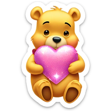 winnie the pooh holding sparkled pink heart sticker
