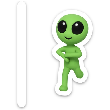 Create a neon green alien dancing, almost identical to the reference image, with minimal changes in the positions of arms and legs, looking straight ahead. This is frame 18 of the animation. PNG with transparent background. sticker