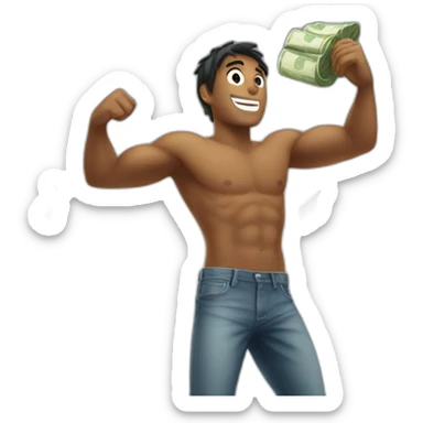 Shirtless guy dancing under raining money  sticker