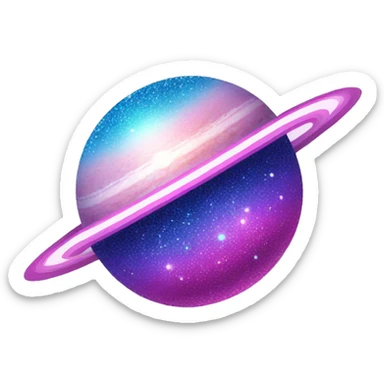 sparkly glittery blue purple and pink glitter planet with white saturn ring sticker