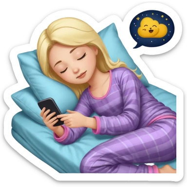 A girl sleeping and texting another girl and it slits both and they say good night bestie sticker