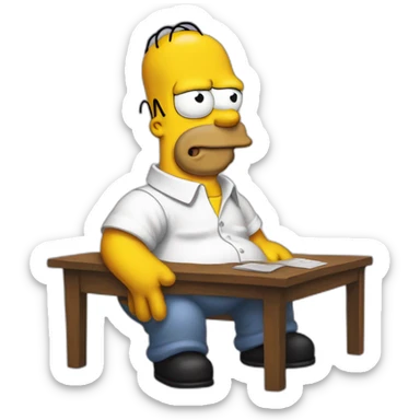 homer simpson with white shirt with the letter m on the chest sticker