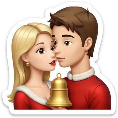 a handsome man and a pretty woman kiss Christmas bell sticker
