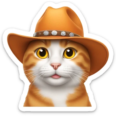 orange and white cat wearing a cowboy hat sticker